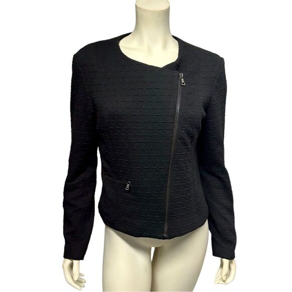 mercer & madison Textured Quilted Black Moto Jacket Asymmetrical Zip Up Blazer - Picture 1 of 9